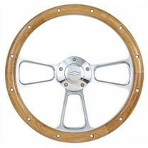 New World Motoring 14" Chrome Aluminum & Wood Steering Wheel for Chevy & GMC Trucks & Vans Full Kit