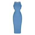 thumbnail image 4 of Cut Out Dress for Women Long Ribbed Sleeveless Crewneck Black and White Bodycon Maxi Dresses Summer Tank Dress (X-Large, Sky Blue), 4 of 5
