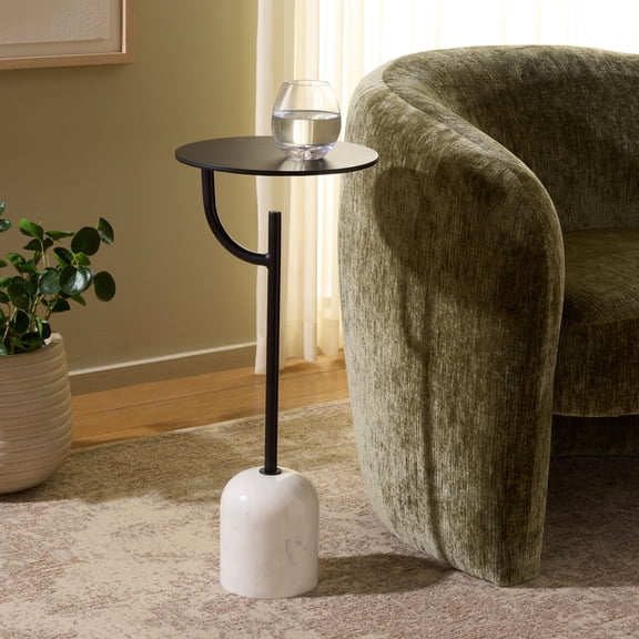 Safavieh Harlowe Metal and Marble Modern Round End Table, Black/White