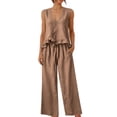 thumbnail image 2 of Womens Plus Size Two Piece Sets Summer Spring Outfit Sets 100%Cotton Ruffled Tank Top and Flowy Palazzo Trousers, 2 of 9