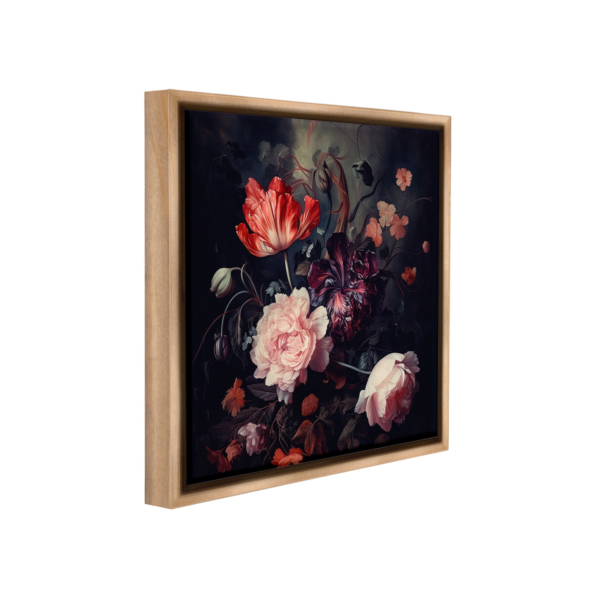 Stupell Industries Dark Elegant Flowers Botanical & Floral Photography Brown Floater Framed Canvas Art Print Wall Art, 18 x 18