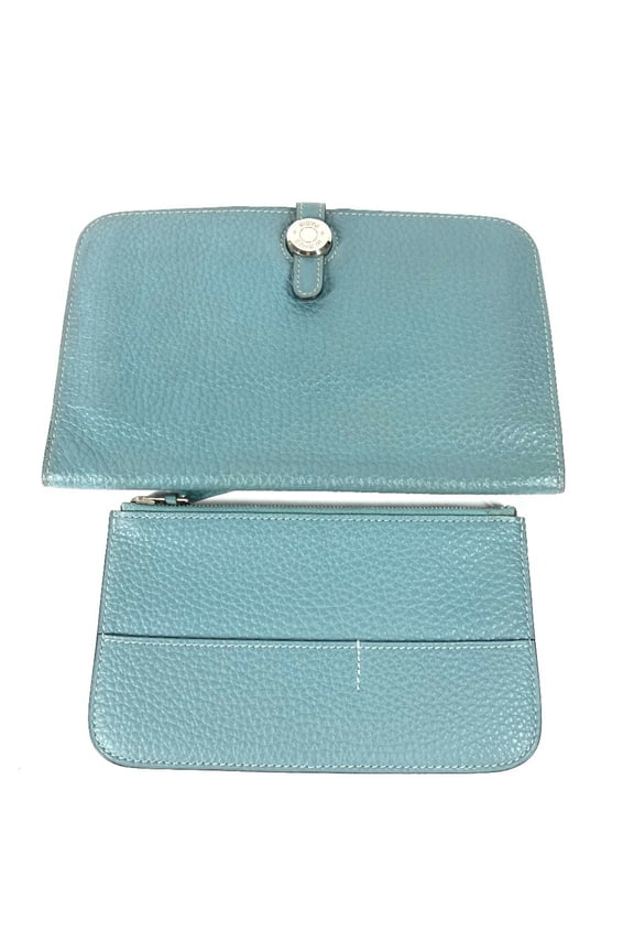 Pre-Owned HERMES Dogon Duo GM Togo Long Wallet with Coin Case, Women's Blue Jean (Fair)
