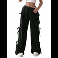 thumbnail image 1 of Pantalones Deportivos Holgados para Mujer, con Cintura Elástica, Informales, de Pierna y Bolsillos, Estilo Y2K Negro L, 1 of 10