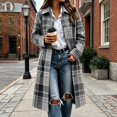 thumbnail image 2 of Dzrciro Plaid Long Coat for Women, Long Sleeve Lapel Open Front Button Checkered Trench Coat, Elegant Fashion Fall Outerwear S-2XL, 2 of 7