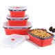 thumbnail image 3 of Contenedor plegable de silicona para almacenamiento de alimentos, 4 piezas, caja de comida y sobras sin BPA con tapas de plástico herméticas para cocina (rojo), 3 of 5