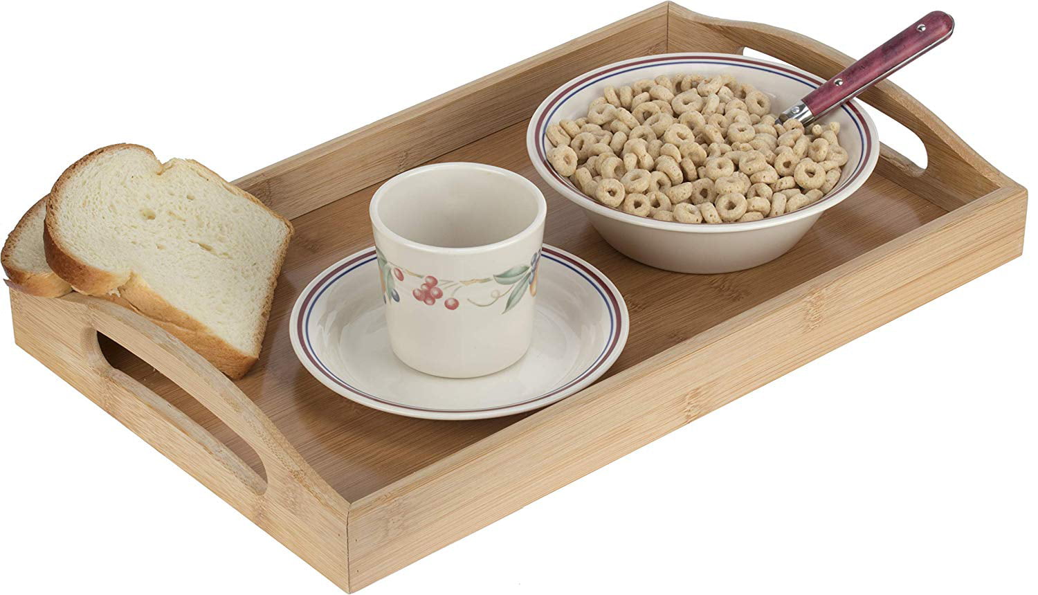 Serving Tea Breakfast Wood Kitchen Platter Bamboo Serving Tray with Handles 