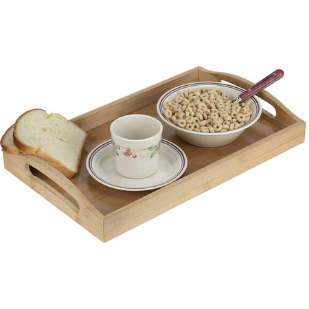 Serving tray bamboo - wooden tray with handles - Great for dinner trays, tea tray, bar tray, breakfast Tray, or any food tray - good for parties or bed