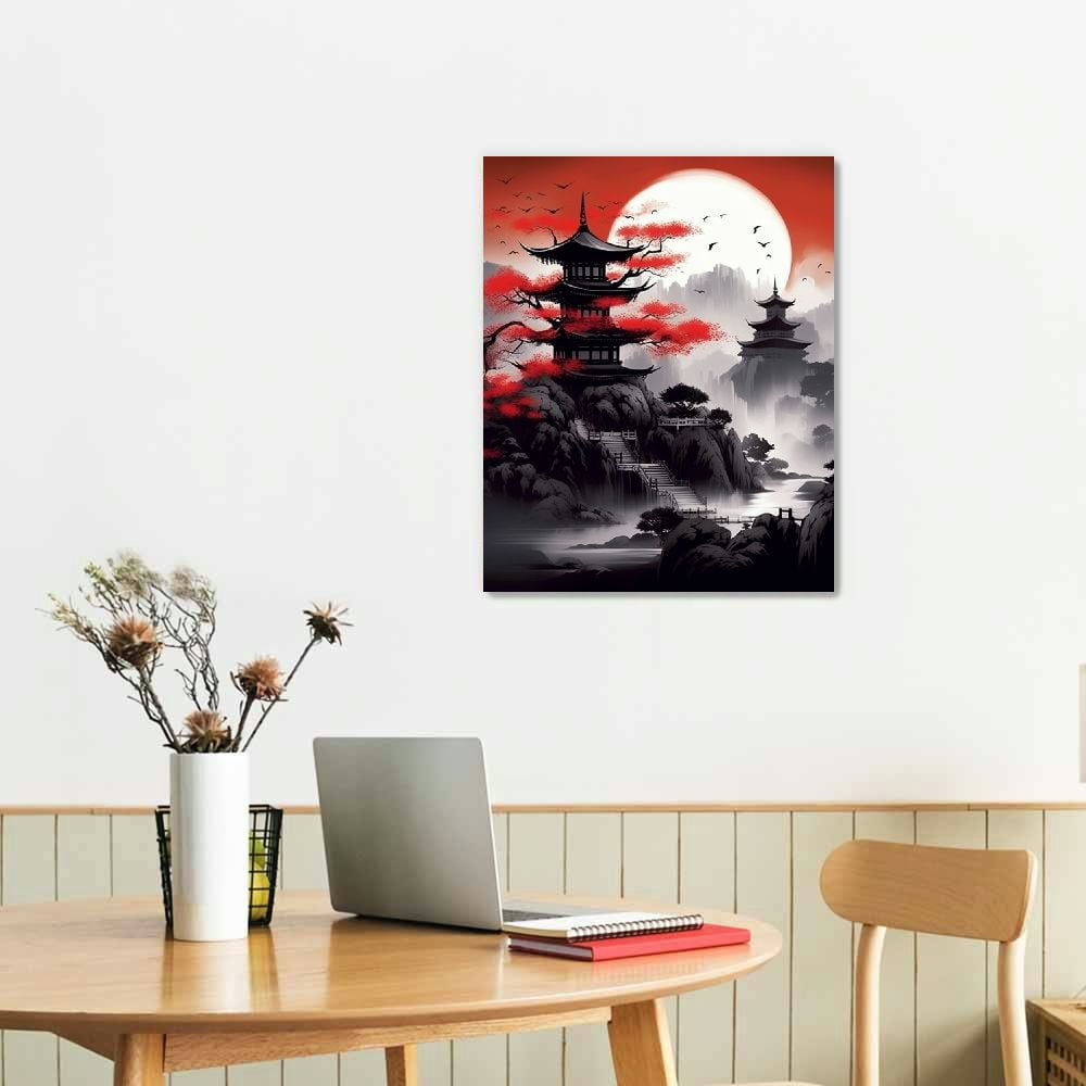 JRXY Japanese Wall Art Prints,Japanese Landscape posters,Red and