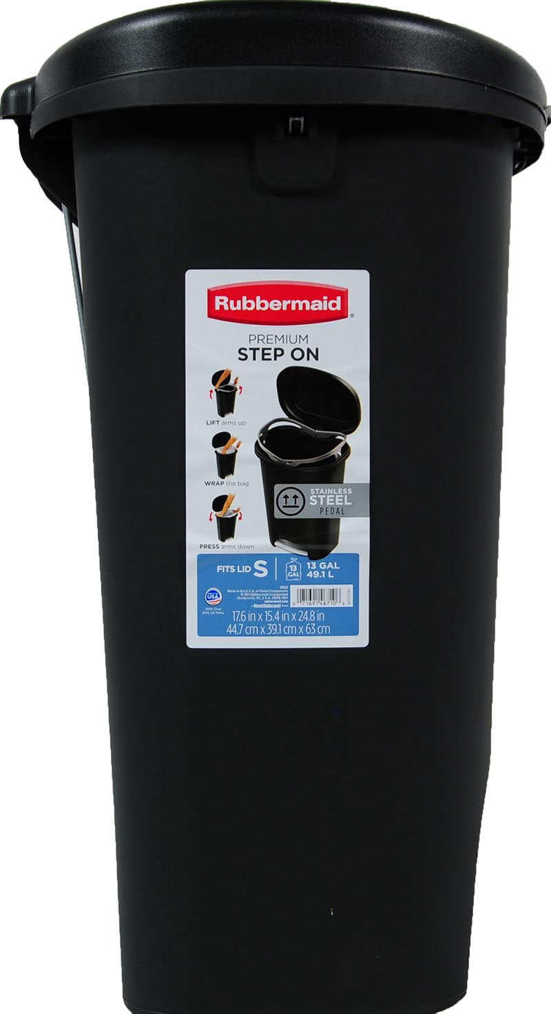 Rubbermaid Premium Step On Trash Can 13 Gal Black With Metal Rubbermaid Premium Step On Trash Can 13 Gal Black With Metal Accent Com