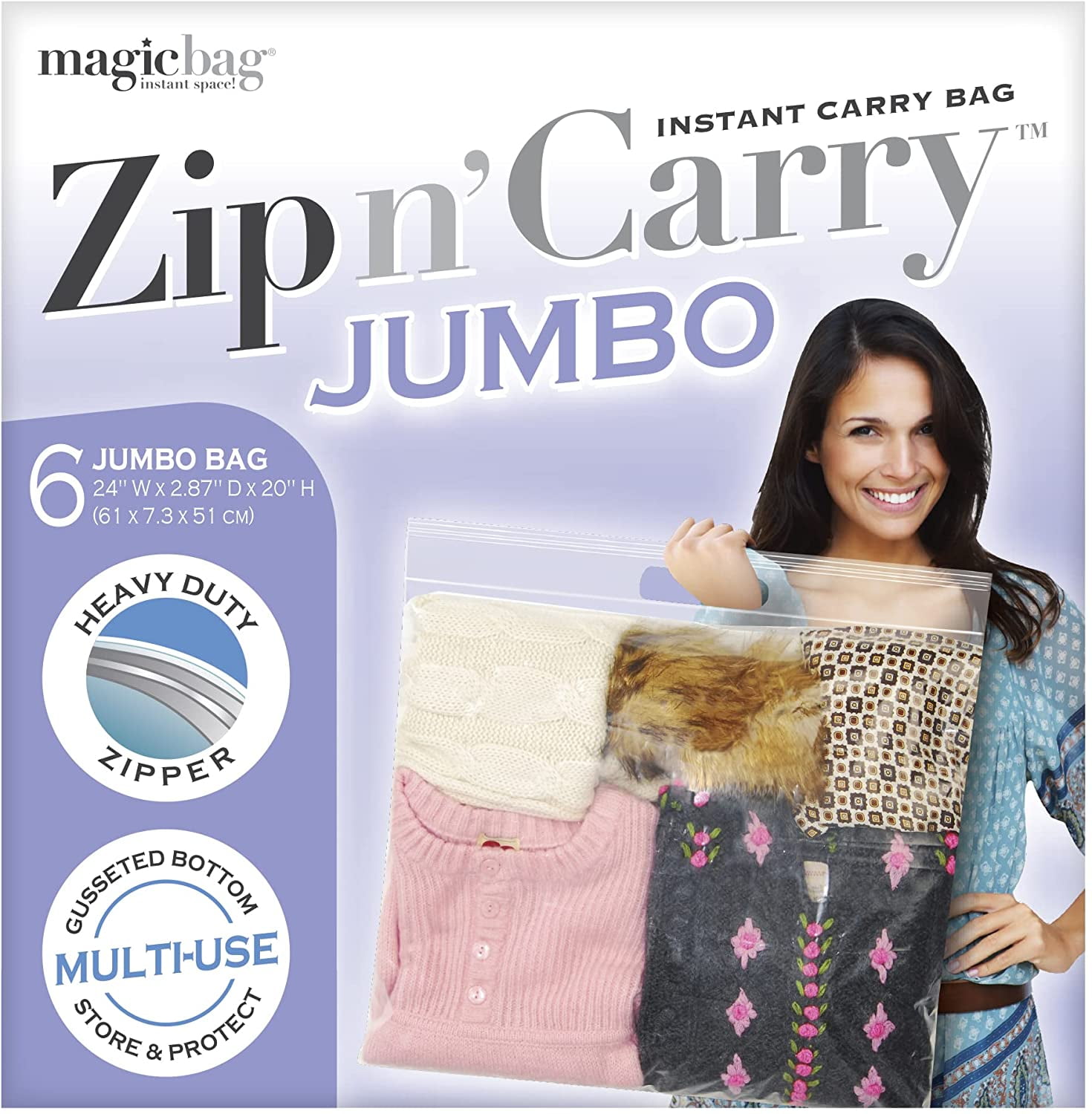 MagicBag Instant Space Zip N' Carry Bags w/ Handle Jumbo 6 Bags