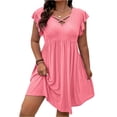 thumbnail image 2 of longantii Plus Size Dresses for Women Fashion Empire Waist A Line Sundress Loose Fit V Neck Summer Dress Smocked Eyelet Holiday Mini Dress Red XL, 2 of 4