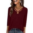 thumbnail image 2 of SROBPTY Womens Tops Solid Crew Neck 3/4 Sleeve Basic Soft Breathable Shirts for Outdoor Use, 2 of 4