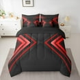 thumbnail image 2 of Manfei Geometric Triangle Twin Bedding Sets 7pcs, Black Red Bedding Comforter Set, Neon Red Lights Sheet Sets, Microfiber Bedroom Decor, 2 of 8