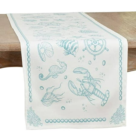 

Fennco Styles Coastal Collection Sea Life Table Runner 16 W x 72 L - Aqua Sea Creatures Table Cover for Everyday Use Family Gathering Banquets and Special Occasion