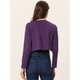 thumbnail image 4 of Cárdigan Crop Top Dobladillo Curvo Frente Abierto Bolero Encogimiento Hombros Otoño Invierno Mujer Morado Oscuro M Allegra K, 4 of 6