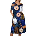 thumbnail image 5 of Women's Halloween Themed Casual Dress, Round Neck with Pockets Style , Everyday Outings, Halloween Print Casual Dress for Ladies Blue B 2XL, 5 of 6