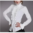 thumbnail image 4 of Douhoow Women Ruffles Shirt Long Sleeve Frill Tops OL Shirt Frilly High Neck Blouse, 4 of 9