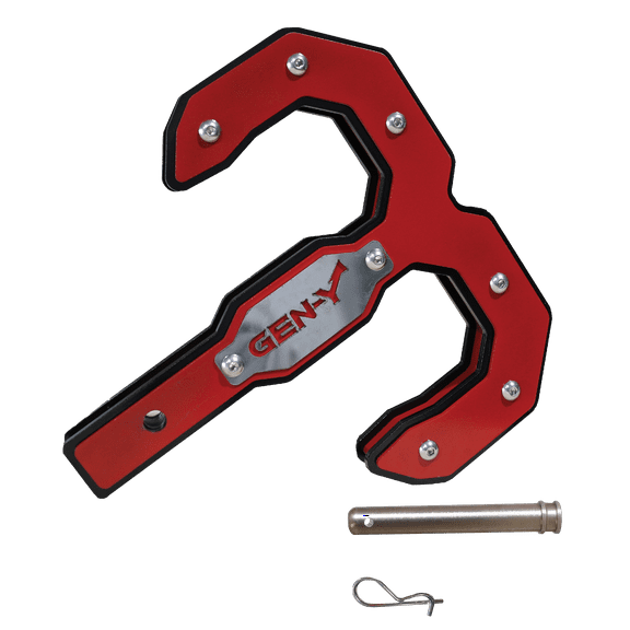 GEN-Y GH-0075 Hulk 2.5 Double Tow Hook and Hitch Step with GH-097 Pin, GH-011 Clip for 2.5" Receiver, Red - 32,000 LB Towing Capacity