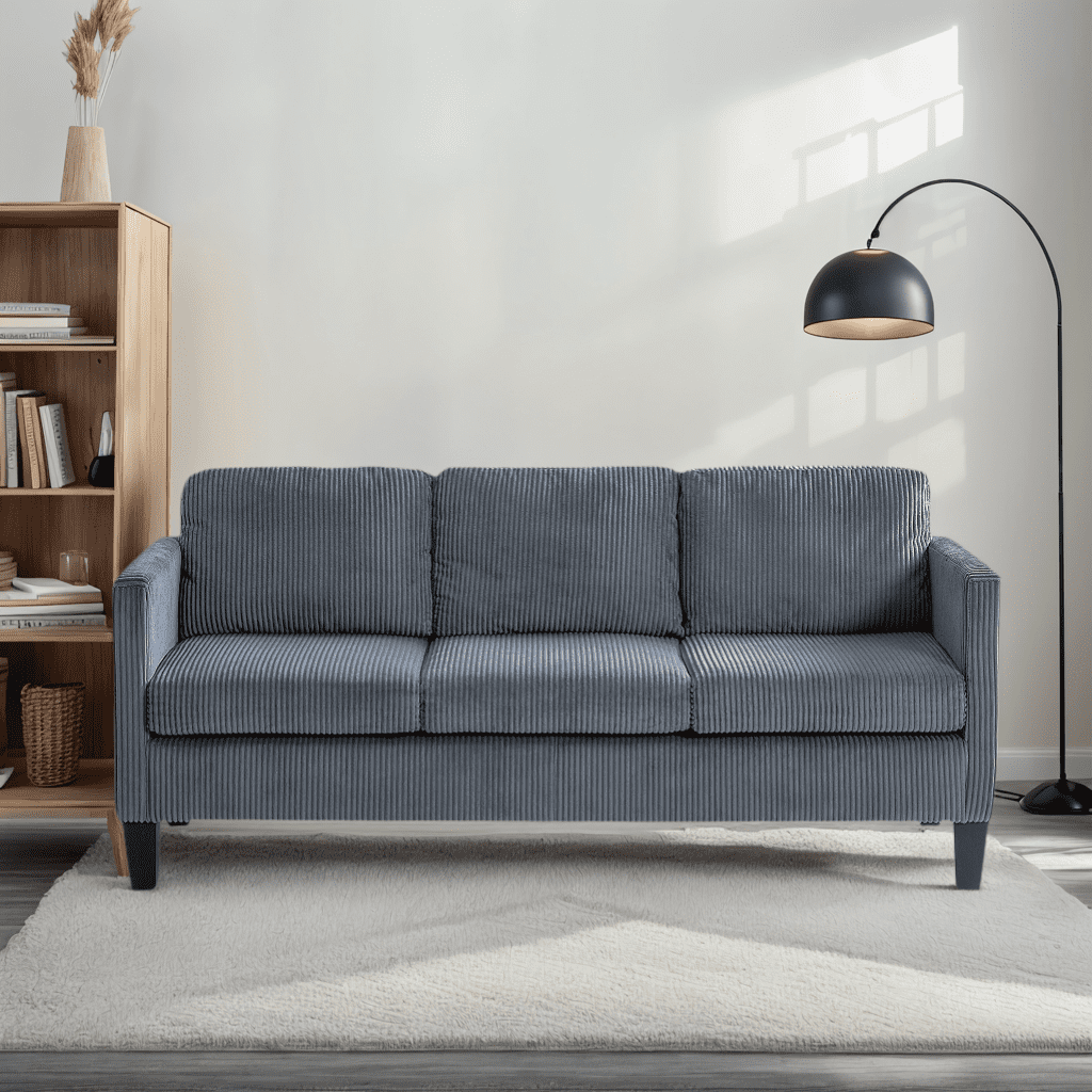 L-Shaped Corduroy Sectional Sofa 67 inch 3-Seater Couch with Chaise for Small Apartments Compact Living Room Dorm Furniture Modern Gray