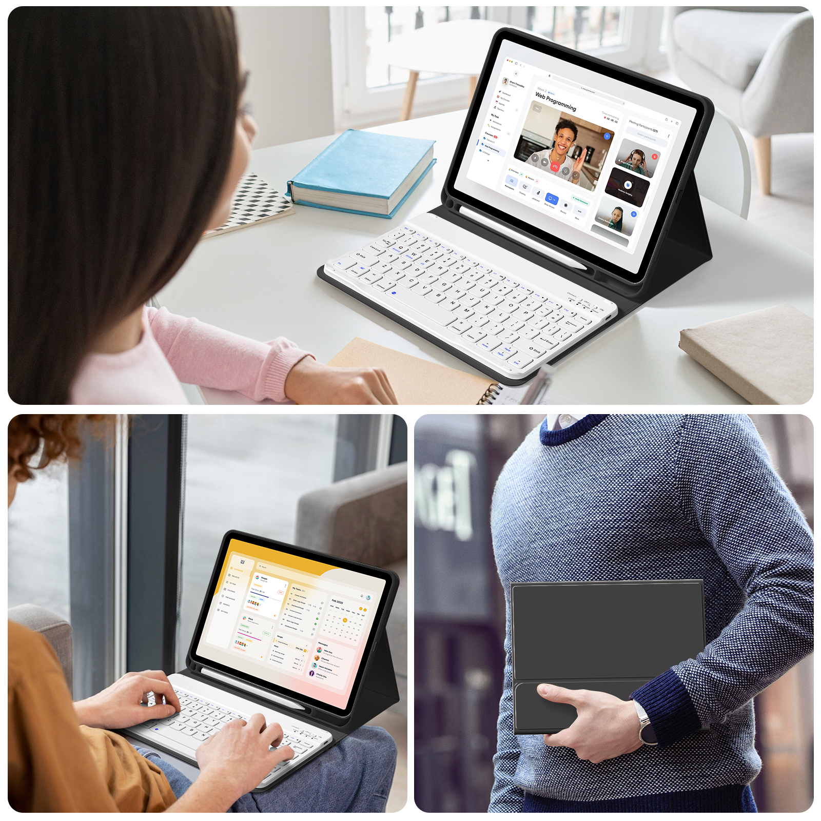 SZPSGC for iPad (A16) 11th Generation Case with Keyboard 11 inch 2025, iPad 10th Generation 10.9 inch Case with Pencil Holder, Multi-Angle Detachable Bluetooth Keyboard,Black