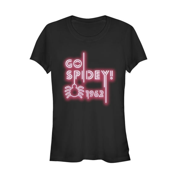 Junior's Marvel Spider-Man Neon Light Logo  Graphic Tee Black X Large