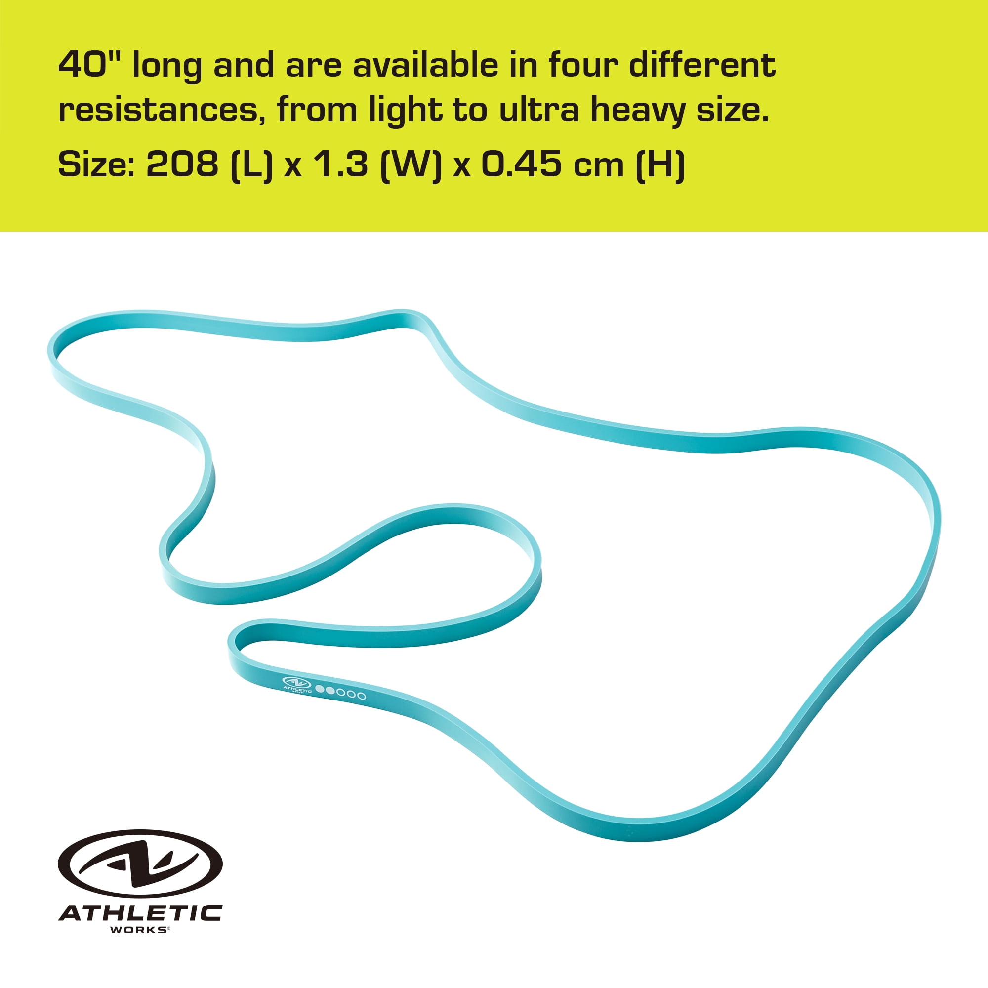 Athletic Works Resistance Bands, Light, Natural Latex, 40inx0.5in, Teal