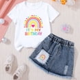 thumbnail image 2 of TOWED22 Girls 2-Piece Summer Set Crew Neck Bow Short Sleeve T-Shirt A-Line Jean Skirt Outfits Clothing Sets(M,5-6 Y), 2 of 3