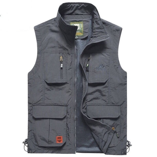 Chaleco fino de secado rápido para exteriores, chaleco informal con múltiples bolsillos para pesca y fotografía, chaleco para hombre