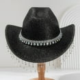 thumbnail image 5 of UJNDER Stylish Western Cowboy Hat for Men Women Featuring Rhinestone Gemstone Heart Flat Brim Hat for Parties and Country Dance Black, 5 of 6