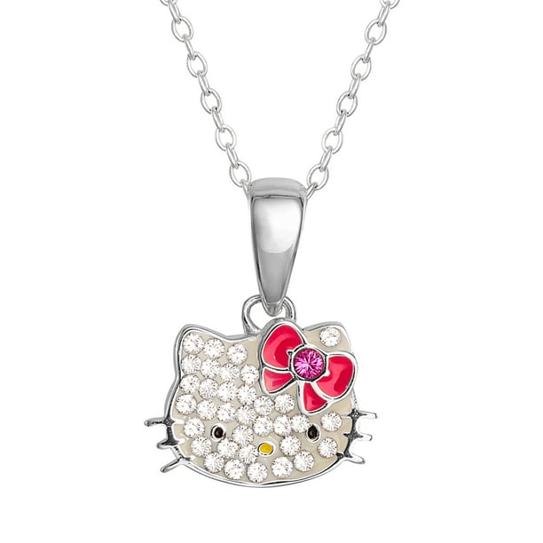 Hello Kitty - Hello Kitty Crystal Pendant in Sterling Silver, 18 ...