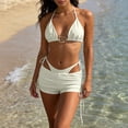 thumbnail image 4 of Aimik Women's Ruffle Bikini Sets 3 Piece Bathing Suits Textured Triangle Wrap Skirt Side Tie Cheeky Bikini Swimwear, 4 of 6