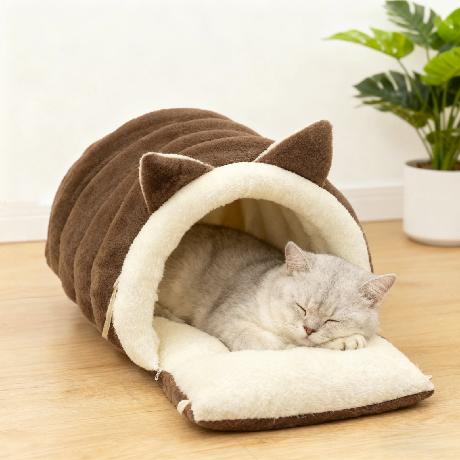 SPOORYYO Upgraded Warm Cat Bed for Winter Cozy Snuggles Calming Anti Anxiety Cuddler Bed with Removable Cushion