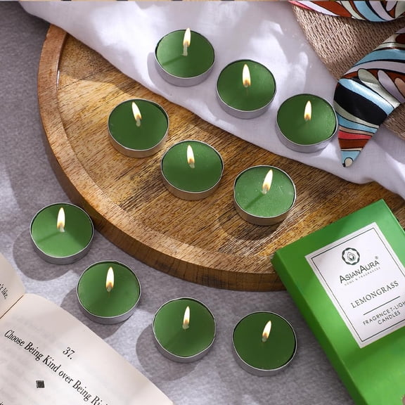 Scented Tealight Candles, Smokeless Decorative T Lights For Home Decor, Pooja, Diwali & Festive Ambience (Lemongrass) Pack Of 10