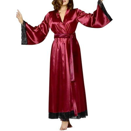 

Yolossia Womens Satin Silk Pajamas Bathing Robe Kimono Sleepwear Lingerie Nightie Dress