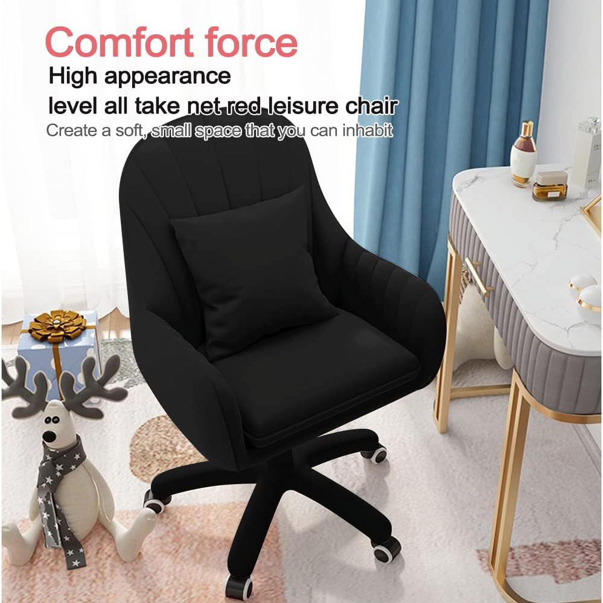 WXJHL Home Office Chair Computer Chair with Mid-Back Upholstered Modern Tufted Computer Task Chair Swivel Height Adjustable Velvet Accent Chair.（Black）