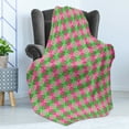thumbnail image 4 of Abstract Soft Flannel Fleece Throw Blanket, Argyle Inspired Classic Print in Lively Tones, Cozy Plush for Indoor and Outdoor Use, 50" x 60", Pink Lime Green, by Ambesonne, 4 of 5