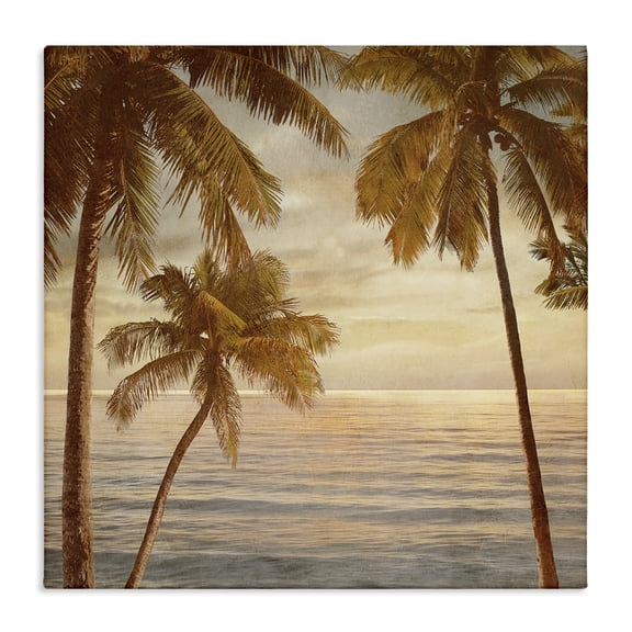 Stupell Industries Coastal Palm Trees by Ocean Nautical Sunset Sky Canvas Art, 17 x 17, by John Seba