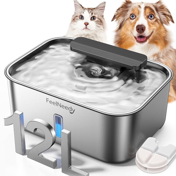 Fuente de agua para perros FEELNEEDY de acero inoxidable de 12 L, grande