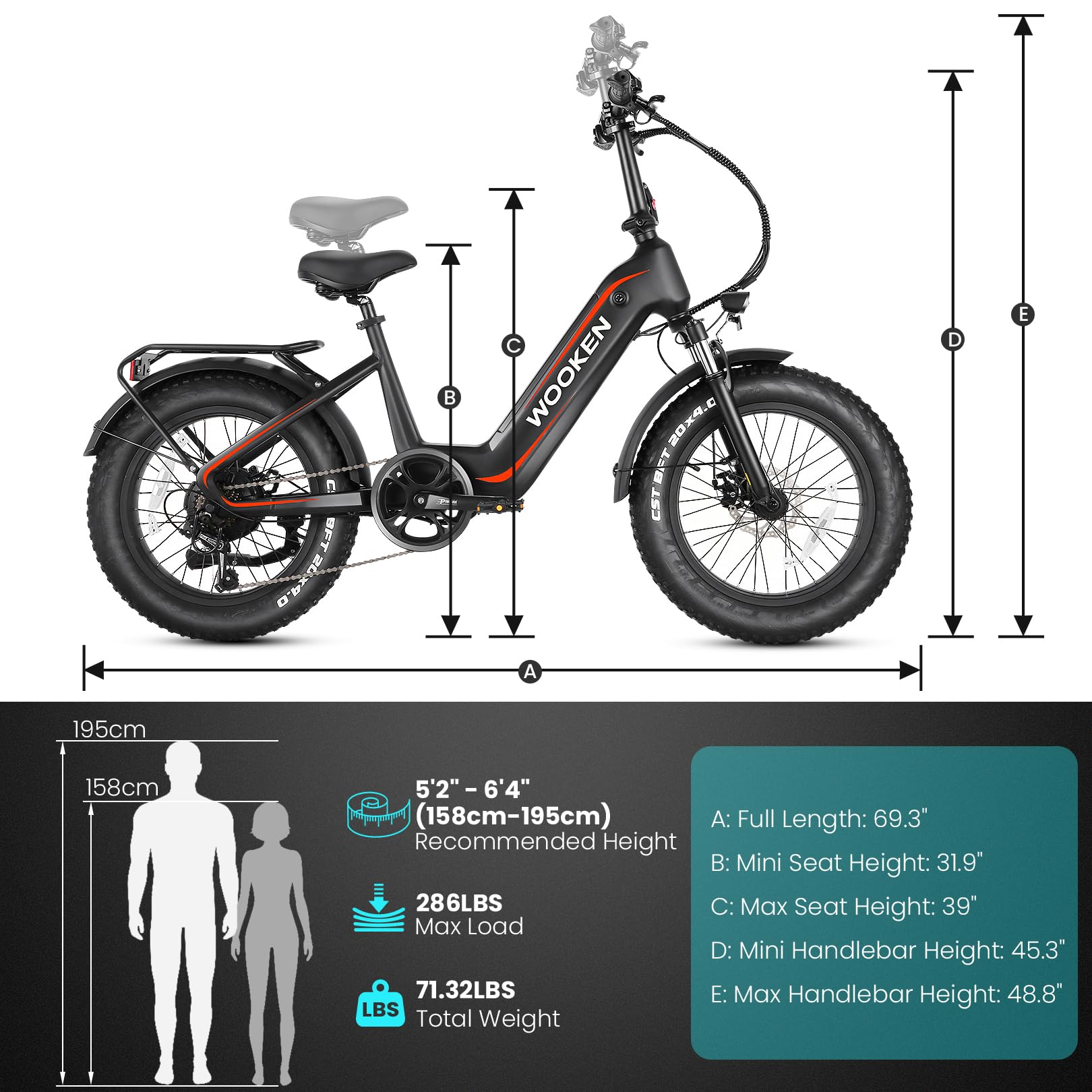 WOOKEN 20"X4.0 Fat Tire Electric Mountain Bike for Adults, Powerful Peak 1000W Electric Mountain Bicycle with 48V 624WH Removable Battery, Max speed 20MPH, UL2849