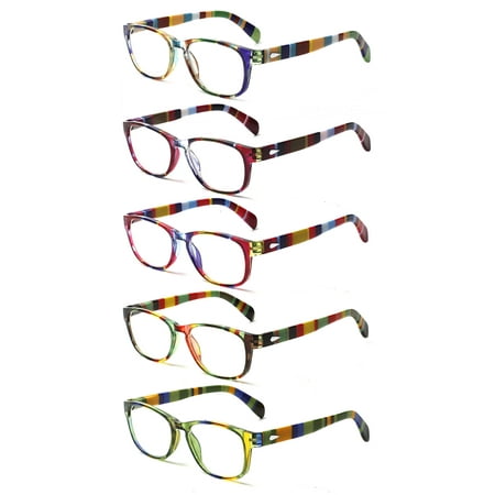 SUNVOES 5 Pack Reading Glasses for Women Blue Light Blocking Fashion Stripe Print Eyeglasses