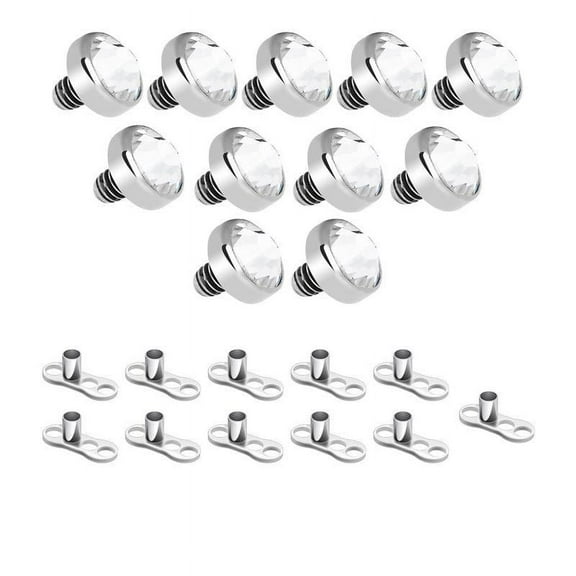 BodyJewelryOnline 22 Dermal Anchors Piercing 11 Tops 11 Bottoms all Crystal Surgical Steel Unisex