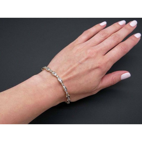 2ct Real Diamond Baguette Cut Tennis Bracelet 14k White Gold For Christmas Gift
