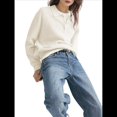 thumbnail image 2 of Camisa de Larga para Mujer, Informal, Holgada, con Cuello en V, para Trabajo Formal, Ropa de Otoño. Crema L, 2 of 9