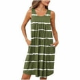thumbnail image 2 of Fznquz Sleeveless Ladies Nightgowns Loungewear Loose Sleep Dress Casual Green Striped Gowns for Women Sleepwear with Pockets, 2 of 7