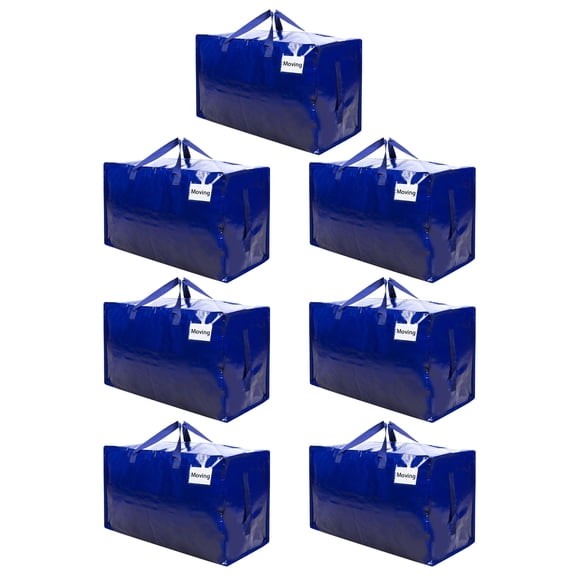 VENO 7 Pack Moving Bags, Moving Supplies, Moving Boxes, College Packing Storage Boxes with Lids Alternative, Heavy Duty Dorm Organizer Tote, Extra Large, Sturdy Handles, Zipper (Blue)