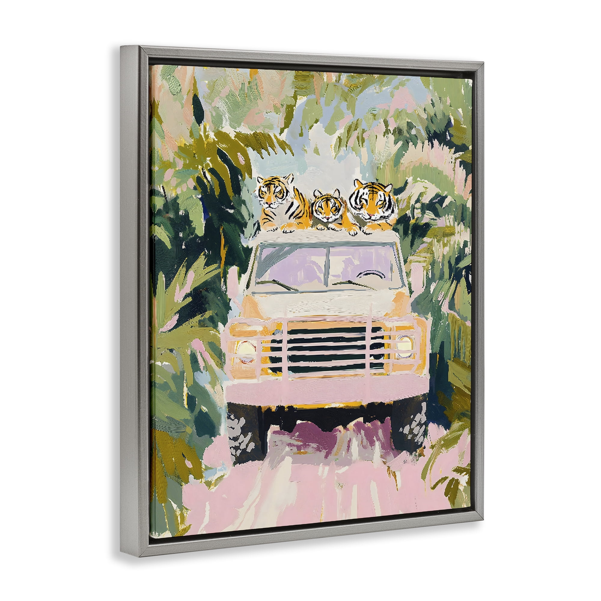 Stupell Industries Safari Trip Tiger Trio Gray Framed Floater Canvas Wall Art, design by The Prints Vibe