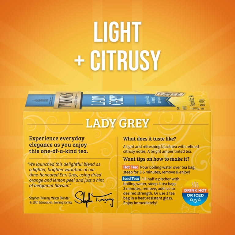 Twinings Lady Grey Citrus Black Tea, 20 Individually Wrapped Bags