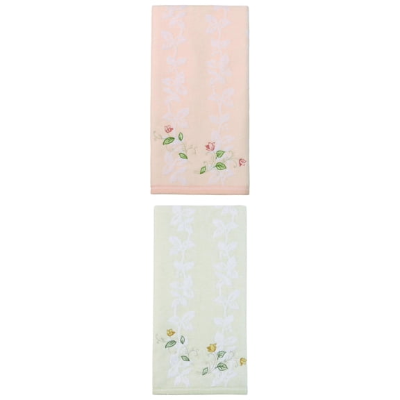 Unique Bargains Cotton Jacquard Hand Towels with Floral Embroidery Orange/Green 27" x 13"