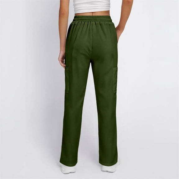 Women's Quick-Drying Straight Leg Scrub Pants Soft Stretch Yoga Waistband 4 Pockets Medical Work Bottoms Army Green L