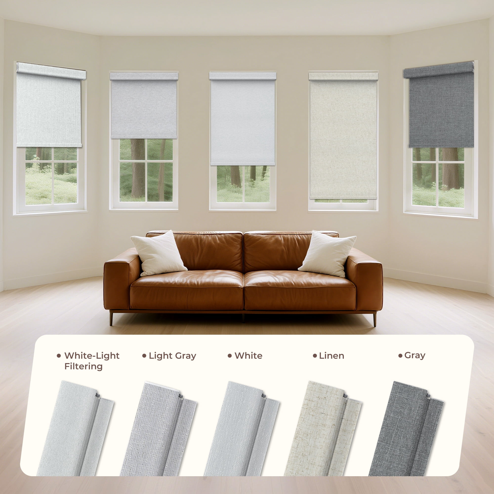 Allesin zen No Drill No Tools Blackout Roller Shades for Windows, 100% Blackout Linen Fabric,( Linen,46x48)